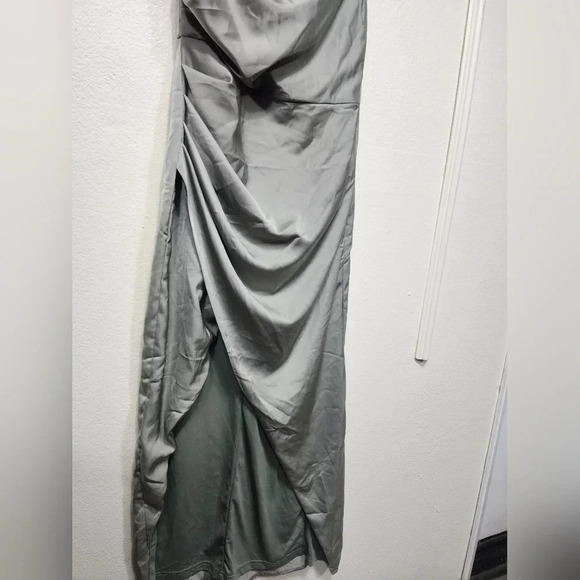 Lulu's Showing Off a Little Sage Green Asymmetrical Tulip Midi Dress M Wedding - Picture 7 of 11